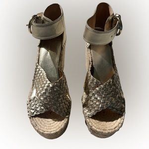 Marc Fisher platinum platform sandals with ankle strap.  Like New. Size 9